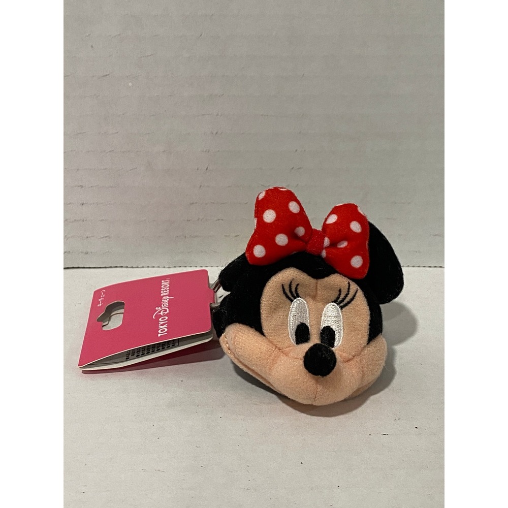 Tokyo Disney Resort Minnie Mouse Plush Keychain Polka Dot Bow Red Black Small